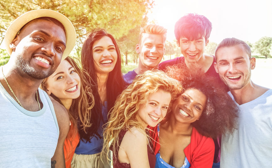 Group of smiling beauty school students